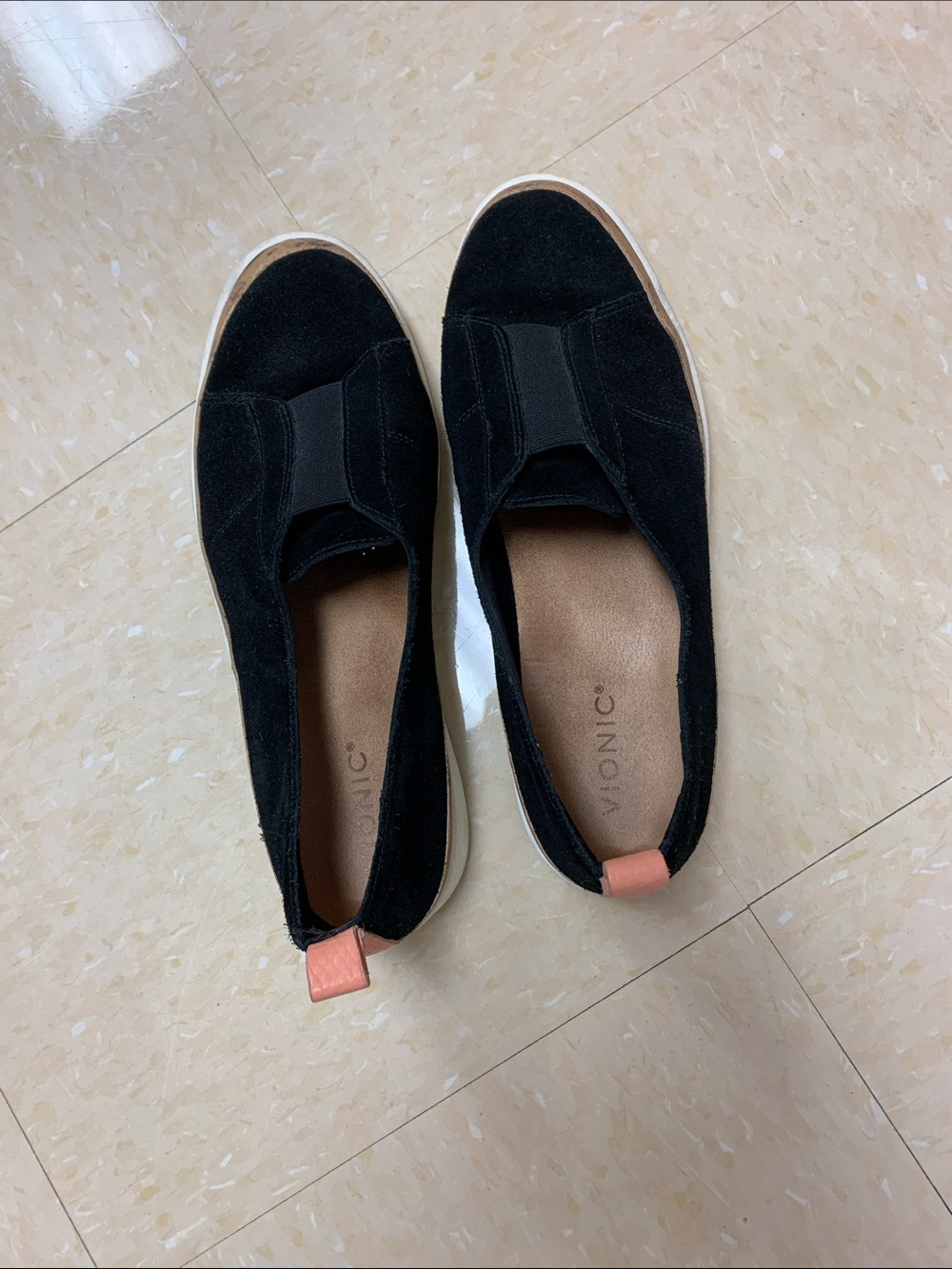 Vionic Black Slip-On Flats with Coral Heel Tabs